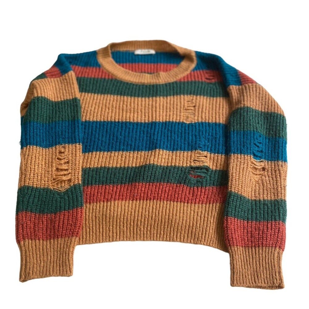 Women’s C’isa Small Long Sleeve Sweater Tab, Rust, Green & Aqua
